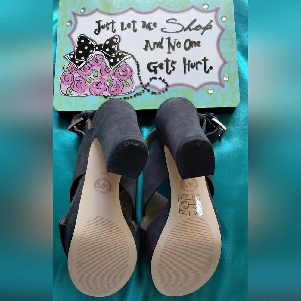 MICHAEL Michael Kors "MARIANA SLING" Charcoal Gray Suede Crisscross Slingback - Picture 3 of 6